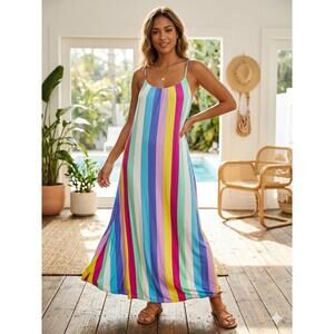 Buddy Love Colorful Striped Maxi Dress Spaghetti Straps L
